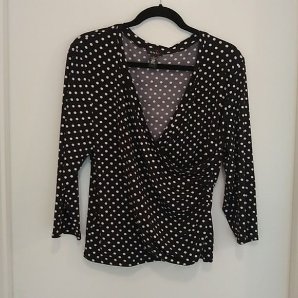 Evie Tops - Evie Polka Dotted Faux Wrap Top